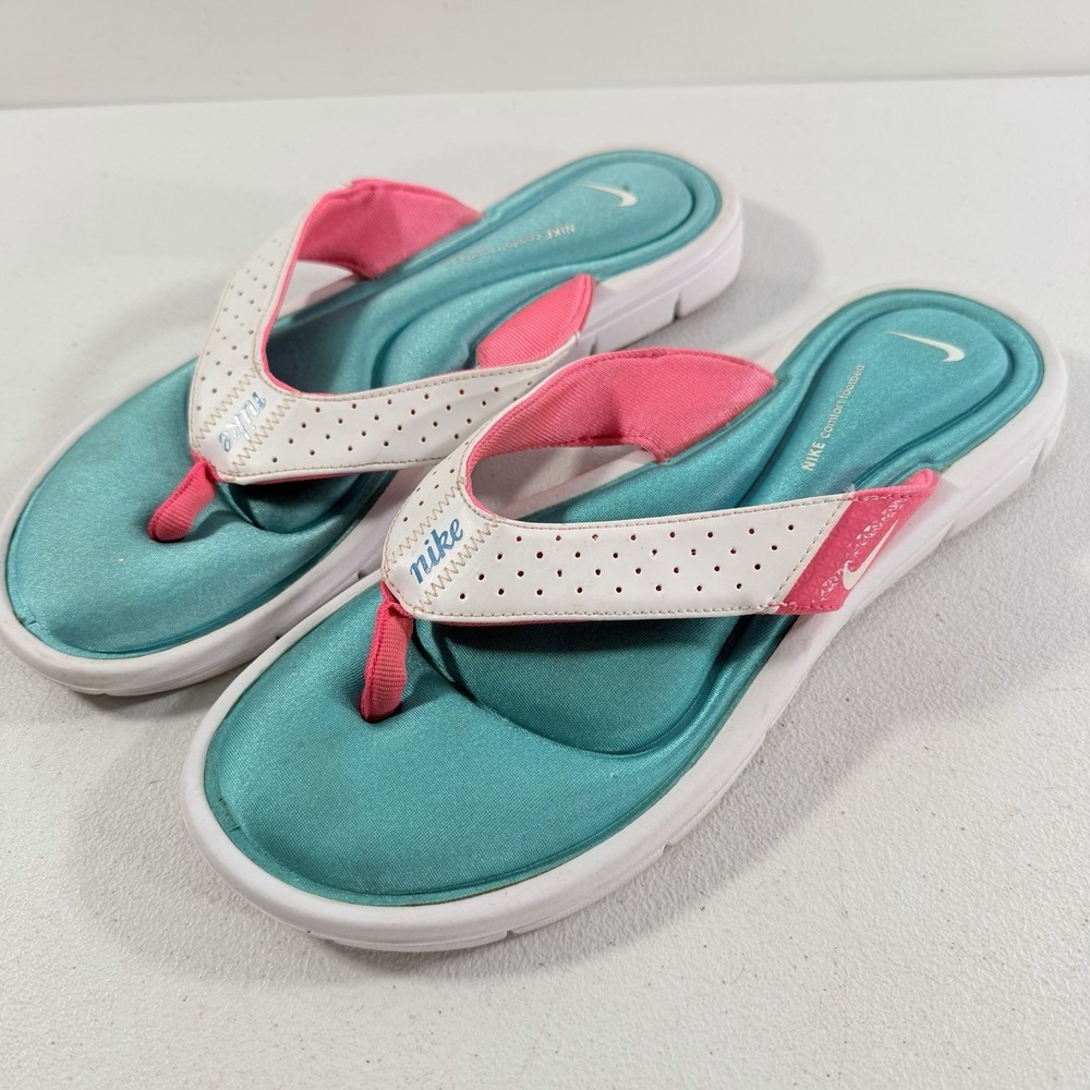 Nike Comfort Footbed Pink Teal Sandals Flip Flop Thong Women Size 10 354925-106